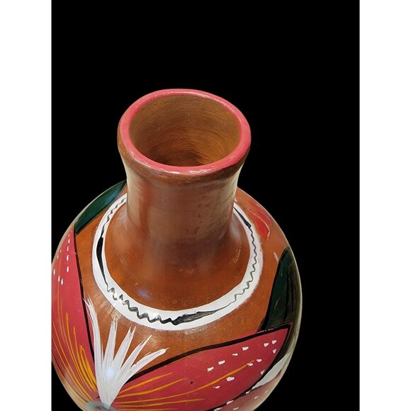 Handpainted Mexican Clay Water Jug With Floral Design & Gloss Finish - Picture 6 of 8